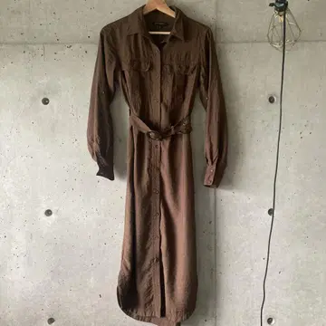 브라운 긴팔 셔츠 원피스