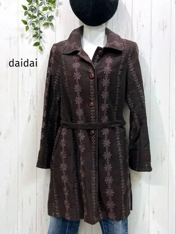 빈티지 daidai 꽃무늬 자수 다크 브라운 스웨이드풍 코트 M
