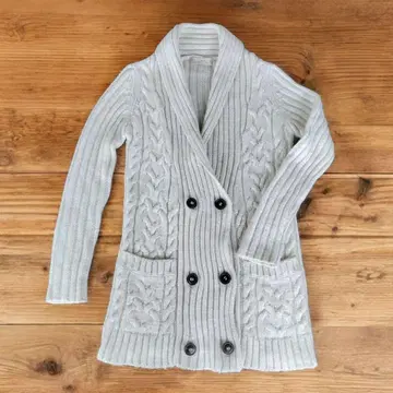 ZARA 아이보리 더블 브레스트 가디건 롱 아란 무늬
