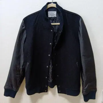 블랙 울 가죽 바시티 자켓