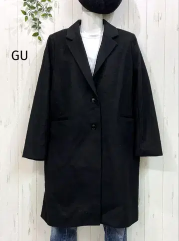 미사용 새상품 GU 블랙 울 블렌드 체스터 코트 2 버튼 XL