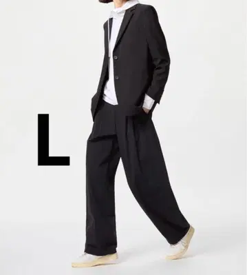 유니클로 울트라 스트레치 액티브 와이드 팬츠 긴 길이 L 블랙