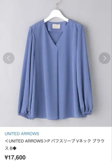 UNITED ARROWS V넥 퍼프 슬리브 블라우스 B