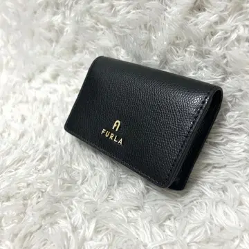 컨디션 최상 FURLA 훌라 카드 케이스 명함지갑 까멜리아 가죽 블랙