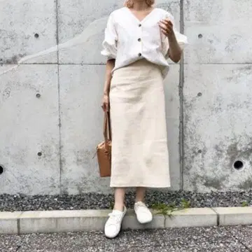 UNIQLO 리브 타이트 롱 스커트 화이트 M