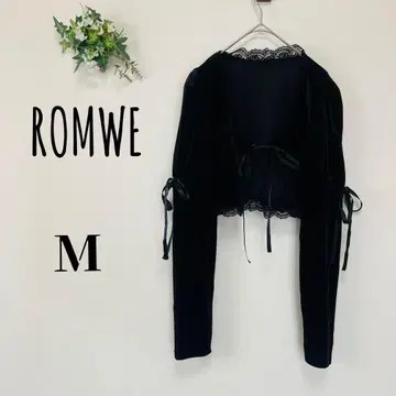 ROMWE 여성용 ( M ) 벨로아 볼레로 레이스 리본 긴팔