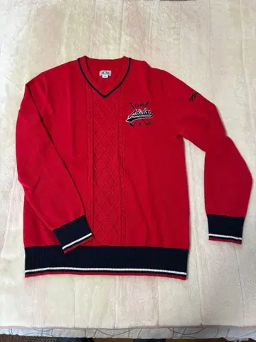 adidas 빨간색 V넥 스웨터 M 사이즈