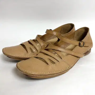 SAYA 플랫 펌프스 크로스 가죽 스트랩 메리 제인 카멜