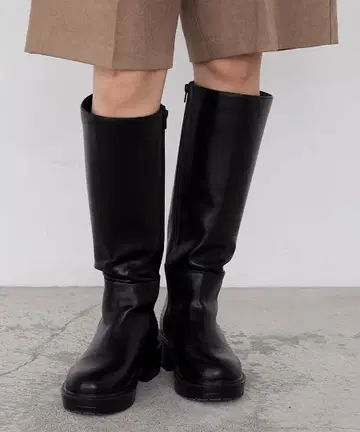 블랙 가죽 롱 부츠 사이드 지퍼