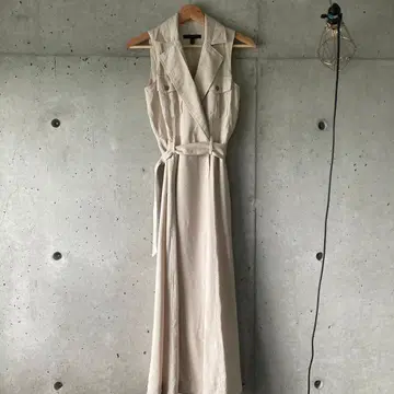 슬리브리스 셔츠 원피스 베이지