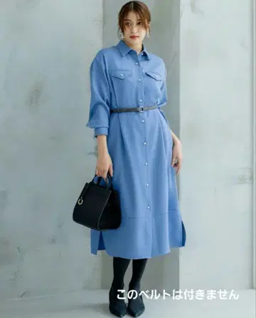 쿠미쿄쿠 [ 새시 벨트 포함 ] 펄 버튼 셔츠 원피스