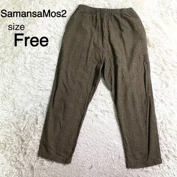 SamansaMos2 베이지 컬러 체크 무늬 캐주얼 팬츠