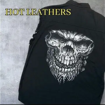 HOTLEATHERS 데님 베스트 프린지 해골 스컬 바이커