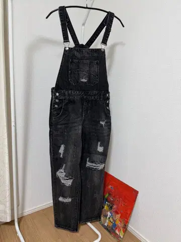블랙 데님 살로펫 데미지 가공