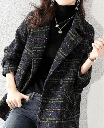 오버 사이즈 테일러드 자켓 그레이 계열 체크