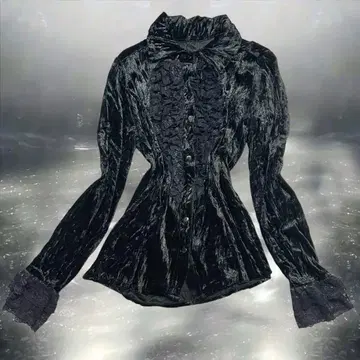 00s 벨로아 레이스 프릴 블라우스 다크 코어 고스로리 y2k 코켓