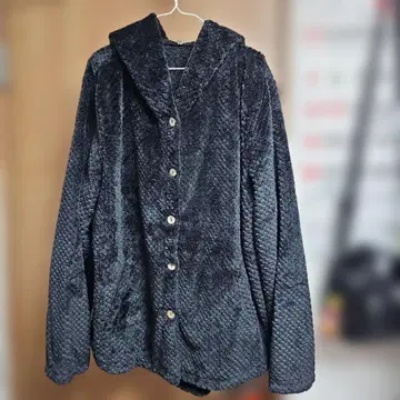 블랙 후드 부착 플리스 자켓 3XL