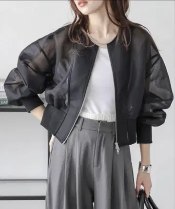 AMELY 더블 지퍼 시어 블루종 블랙