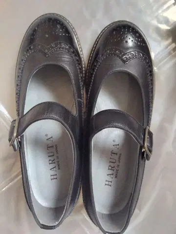 HARUTA 블랙 스트랩 슈즈 천연 가죽 23.5cm
