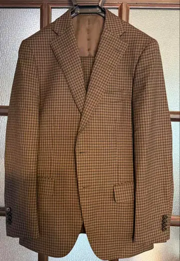 아오야마 양복 브라운 깅엄 체크 비즈니스 정장 쓰리피스 가을/겨울