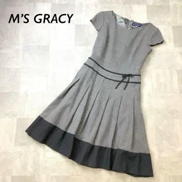 M S GRACY 울 리본 디테일 반팔 원피스 그레이