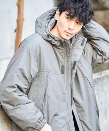 B:MING by BEAMS 올리브 그린 모즈 코트 후드 부착