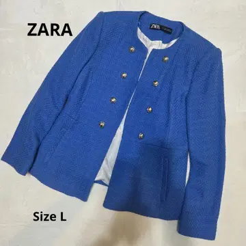 ZARA 트위드 노카라 자켓 블루 L 사이즈