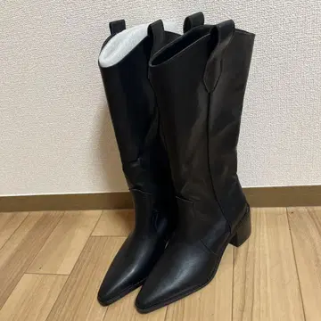 블랙 스틸레토 롱 부츠