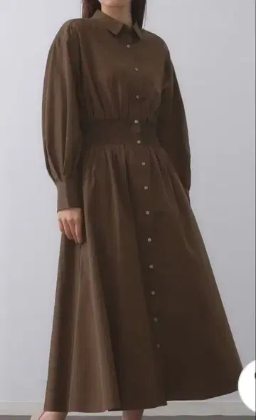 오파크 클립 L 브라운 셔츠 원피스 긴팔 A라인