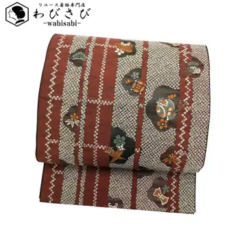 나고야 오비 보물 모음 세로 사슴 무늬 주홍색 O-3339