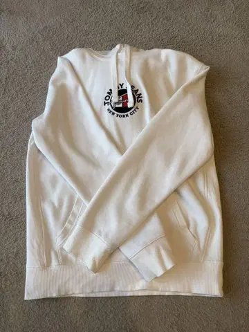 TOMMY JEANS 화이트 후드 부착 후드티
