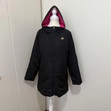 adidas 후드 부착 블랙 롱 자켓 리버서블 핑크