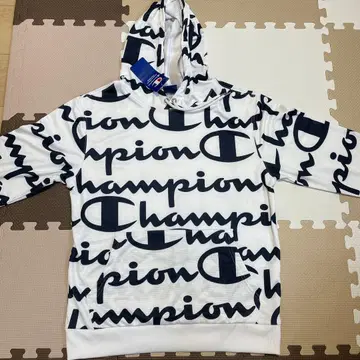 올 패턴 Champion 후드티 L 화이트/네이비