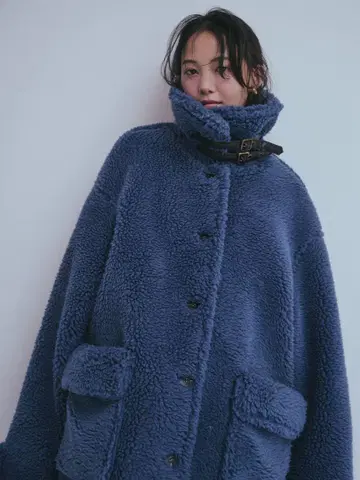 Andequal stand neck boa coat blue