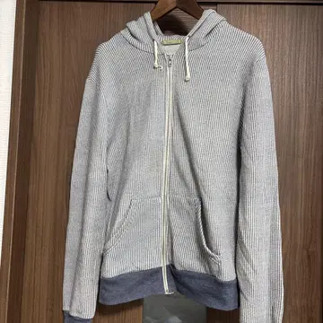 스트라이프 풀 지퍼 후드티 네이비