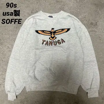 90s SOFFE TANUGA 맨투맨 M 그레이 앞V 이글 프린트