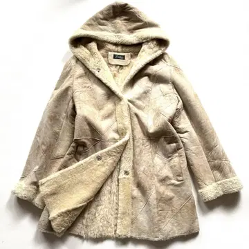 무스탕 코트 후드 보아 안감 양가죽 베이지 빅 사이즈