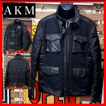 AKM 콤비 가죽 퀼팅 라이더 자켓 52 블랙