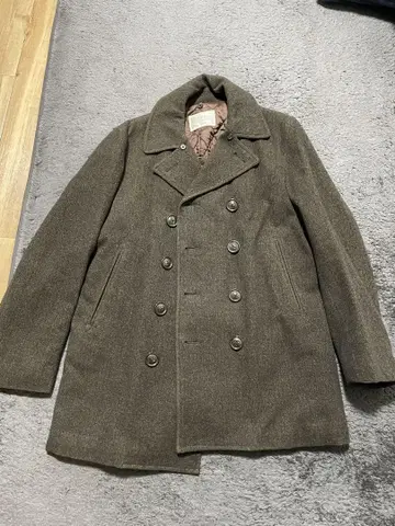 울 더블 브레스트 피 코트 브라운
