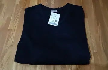 AVIREX 블랙 V넥 리브 긴팔 T셔츠 L 데일리 의류 롱티