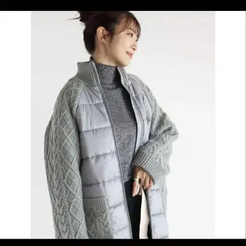 [ 새상품 ] Vin 케이블 니트 도킹 퀼팅 코트 그레이