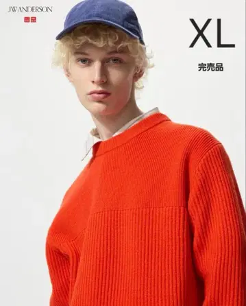 유니클로 JW ANDERSON 리브 크루넥 스웨터 오렌지 XL
