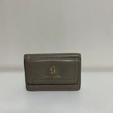 그레이 가죽 3단 폴더형 지갑 골드 로고