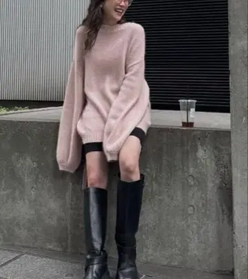 백 오픈 레이스업 니트 탑 페일 핑크