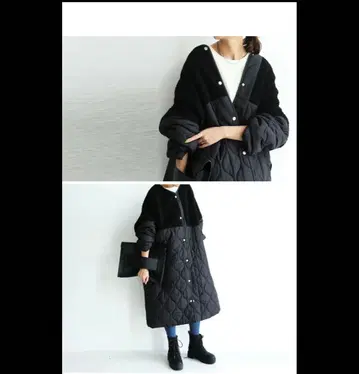 antiqua 퀼팅 보아 코트 블랙