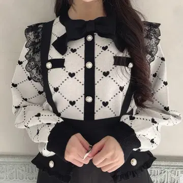 honey cinnamon 허니시나몬 하트 무늬 리본 니트 상의