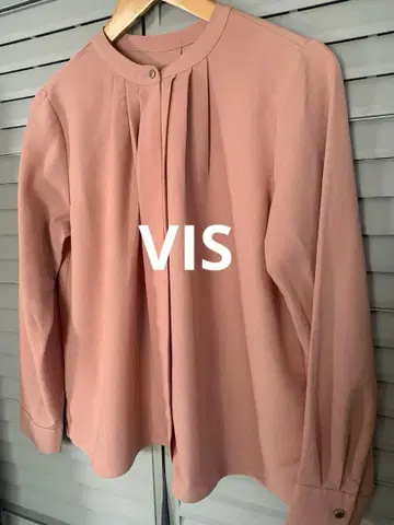 Vis  핑크 플리츠 긴팔 블라우스