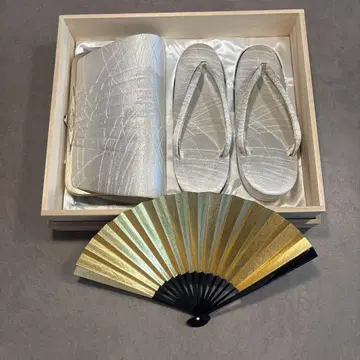 실버 화이트 일본 의류용 백, 조리, 부채 세트