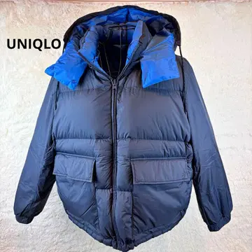UNIQLO X L 네이비 블루 리버서블 다운 자켓 후드 부착 다운 90