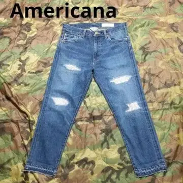 AMERICANA 빈티지 가공 크롭 데님 적자